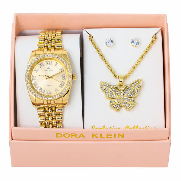 Ladies Metal Band Watch and Butterfly Necklace Set - LW1K-101