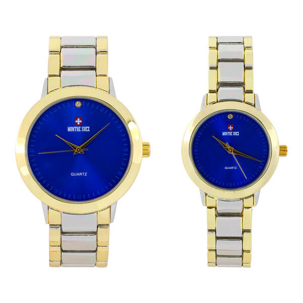 His and Her Matching Metal Band Watch Set - MSHH4904-MB