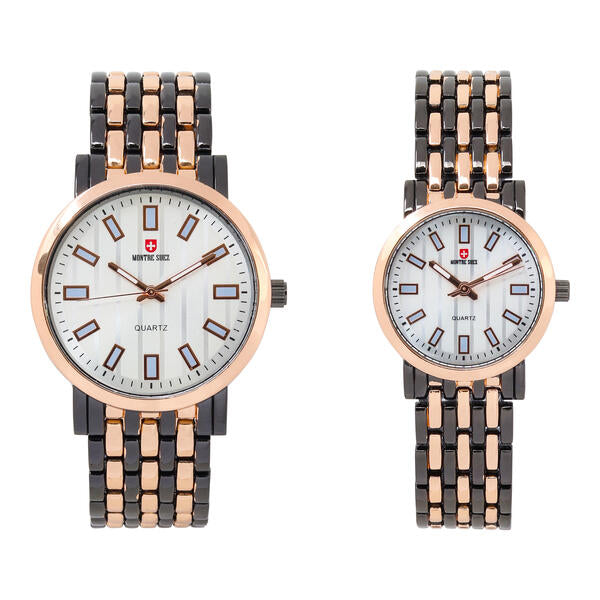 His and Her Matching Metal Band Watch Set - MSHH8494-MB