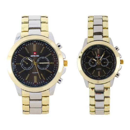 His and Her Matching Metal Band Watch Set - MSHH9357-MB