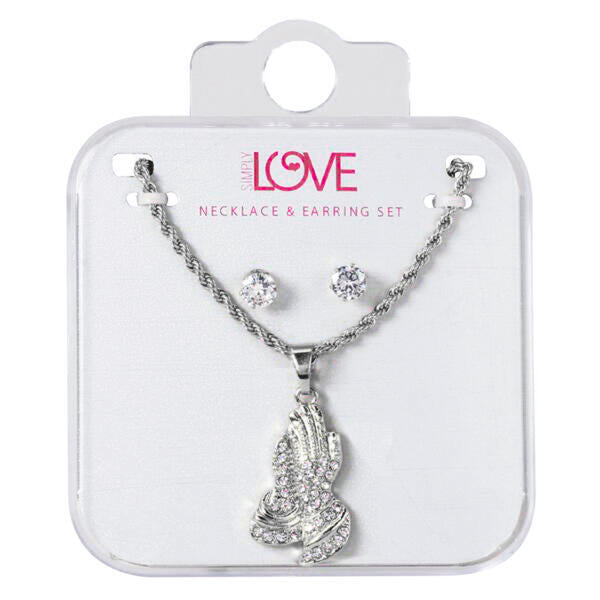 Ladies Praying Hands Necklace with Earrings Set - DD-HC-212G