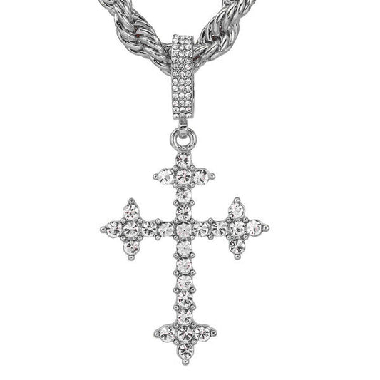 Iced Large Cross Pendant with 8mm Rope Chain 24" - HC-8082