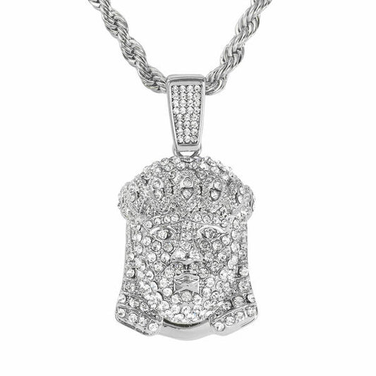 Iced Medium Jesus Pendant with 4mm Rope Chain 24" - RC-1013