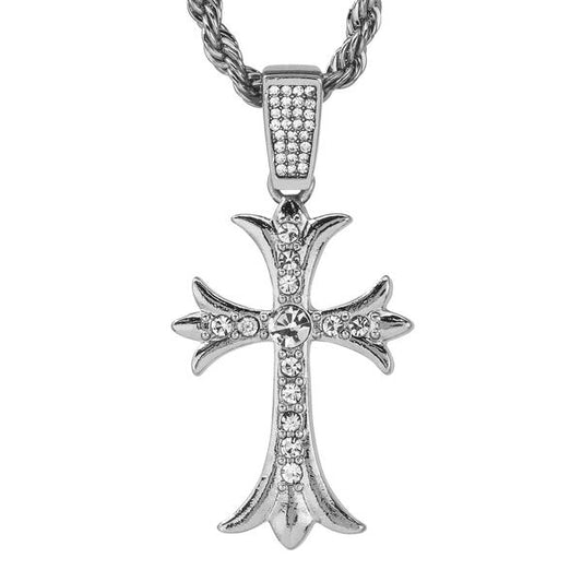 Iced Medium Cross Pendant with 4mm Rope Chain 24" - HC-1398