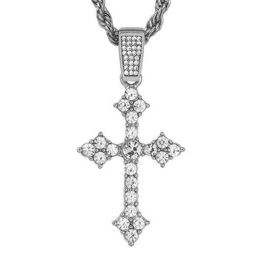 Iced Medium Cross Pendant with 4mm Rope Chain 24" - HC-1400