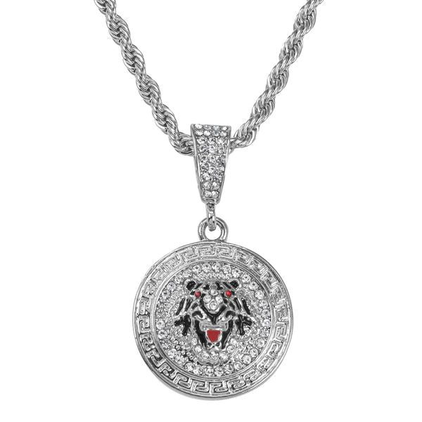 Iced Medium Lion Pendant with 4mm Rope Chain 24" - CRDHC-1376