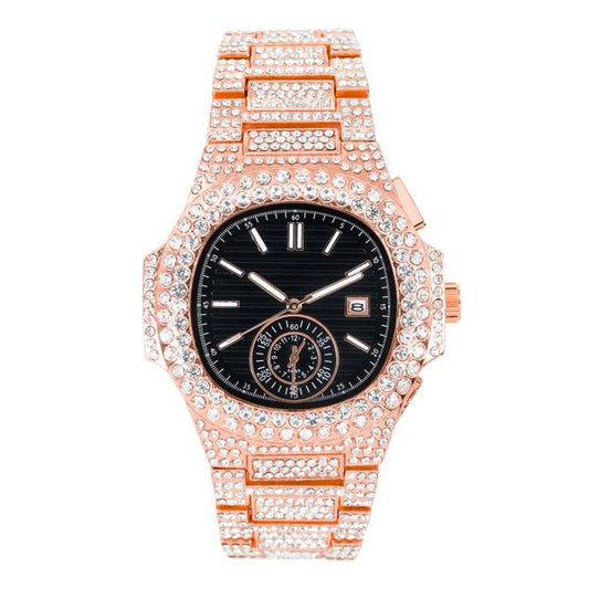 Urban Iced-Out Full Stone Metal Band Watch - 10090A-MB