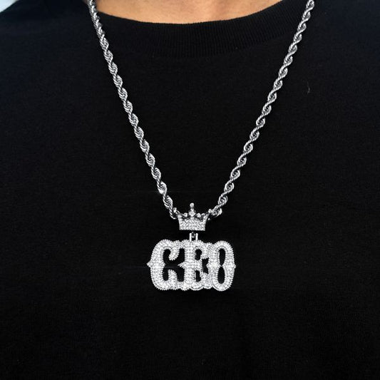 Iced Large CEO Pendant with 8mm Rope Chain 24" - RC-5015
