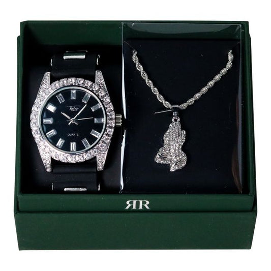Watch & Praying-Hand Pendant Gift Set - P2K-102