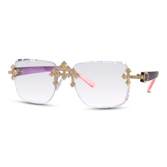 Clear Lens Pink Gradient Temple Triple Cross Sunglasses - ASG-201