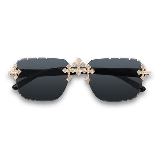 Black Lens Black Temple Triple Cross Sunglasses - ASG-107