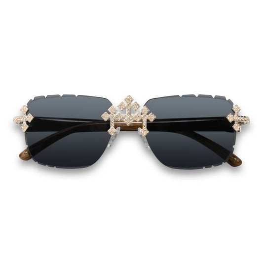 Black Lens Woodgrain Temple Sunglasses - ASG-101