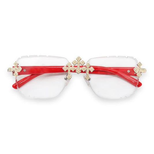 Clear Lens Red Temple Triple Cross Sunglasses - ASG-205
