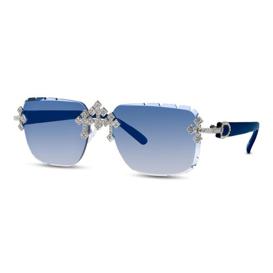 Blue Lens Navy Blue Temple Triple Cross Sunglasses - ASG-110