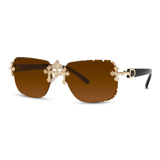 Brown Lens with Black Temple Triple Cross Sunglasses - ASG-108