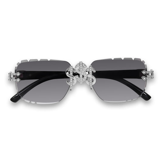 Iced Dollar Sign - Smoke Gradient Black Temple Sunglasses - ASG-402