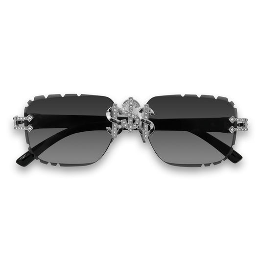 Iced Dollar Sign - Black Lens Gold Temple Sunglasses - ASG-401