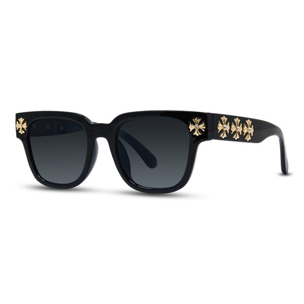 Black Sunglasses with Cross Chrome Temple - ASG-301