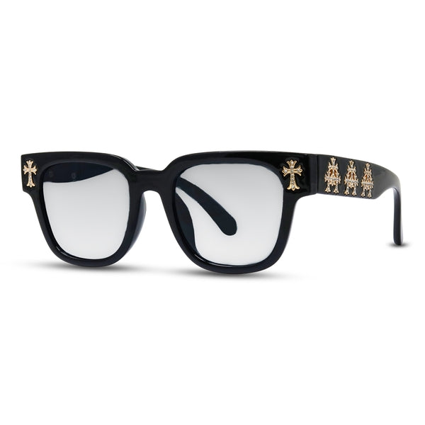 Black Sunglasses with Triple Cross Temple - ASG-321