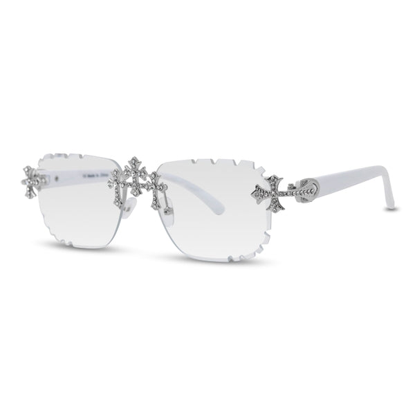 Clear Lens with White Temple Triple Cross Sunglasses - ASG-133