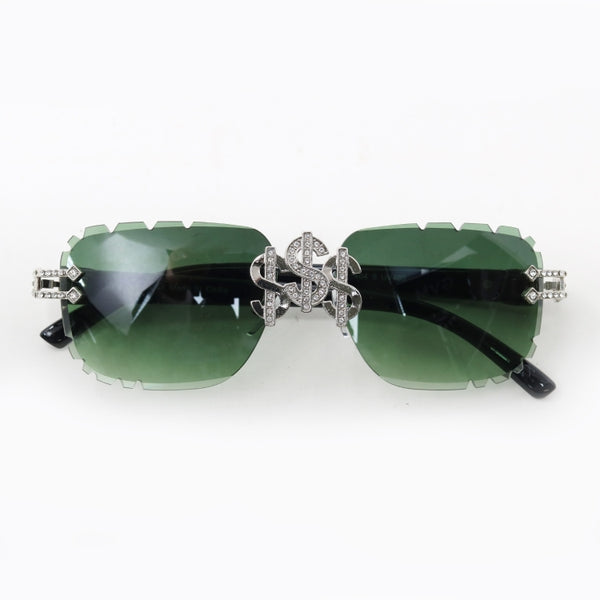 Iced Dollar Sign - Green Gradient Lens & Black Temple Sunglasses- ASG-404