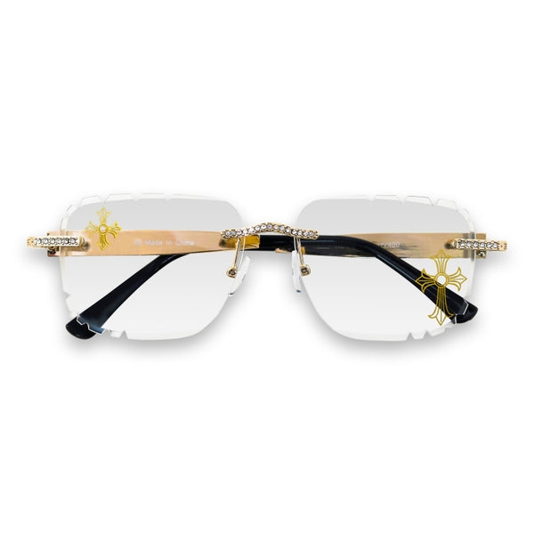 Etched Cross Clear Lens Rimless Sunglasses - ASG-486