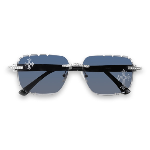 Etched Cross Smoke Gradient Lens Rimless Sunglasses - ASG-487