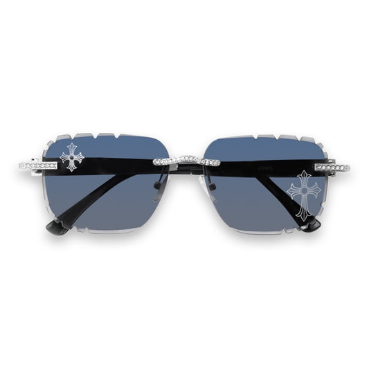 Etched Cross Smoke Gradient Lens Rimless Sunglasses - ASG-487