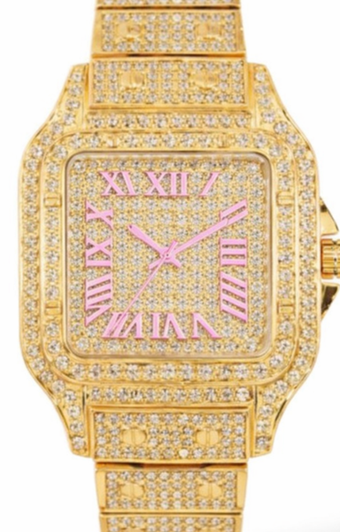 Ladies Iced-Out 34mm Metal Band Watch - 9204L-MB