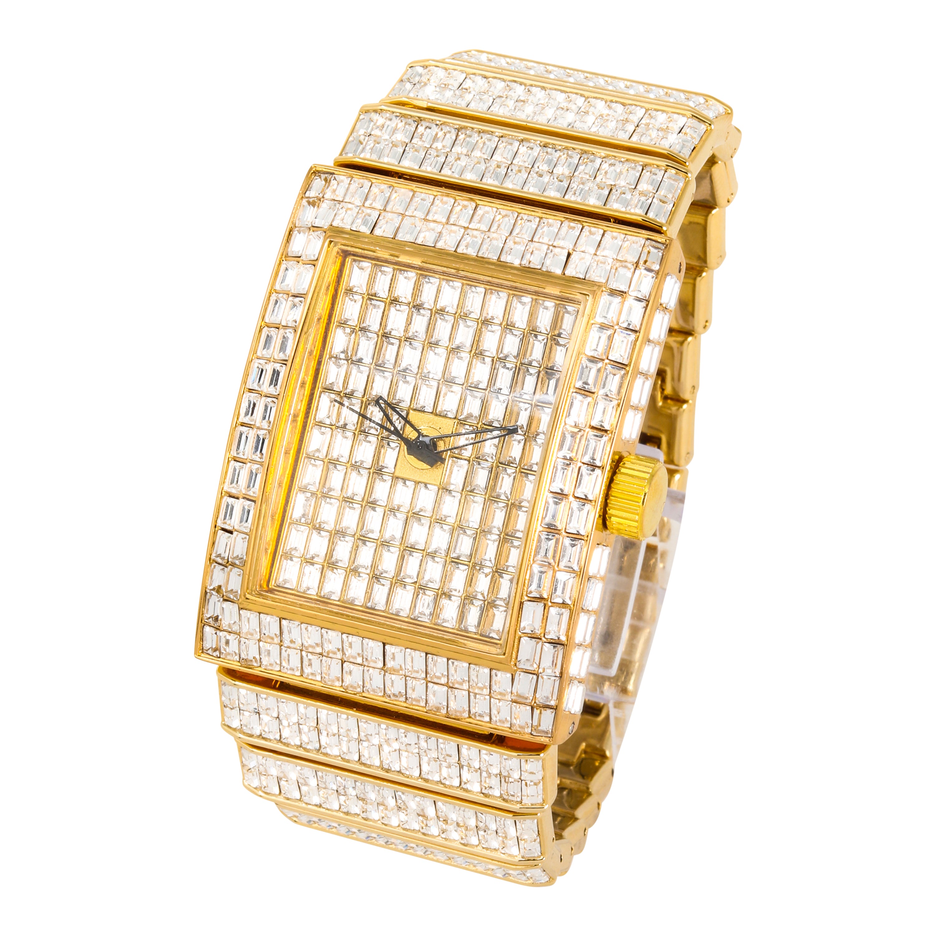 Men's Square Baguette Watch 40mm Gold - Fully Iced Band