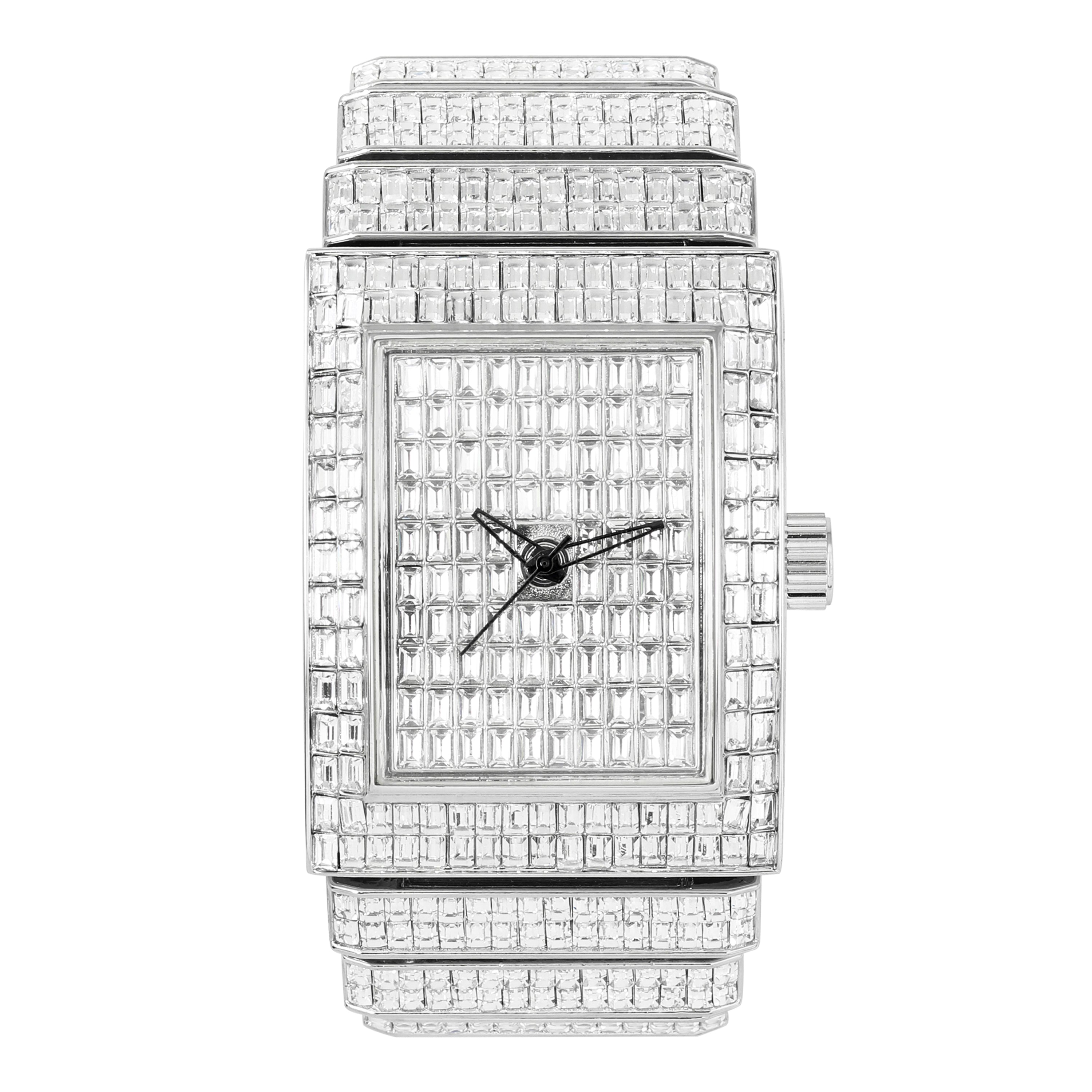 Men's Square Baguette Watch 40mm Silver - Fully Iced Band
