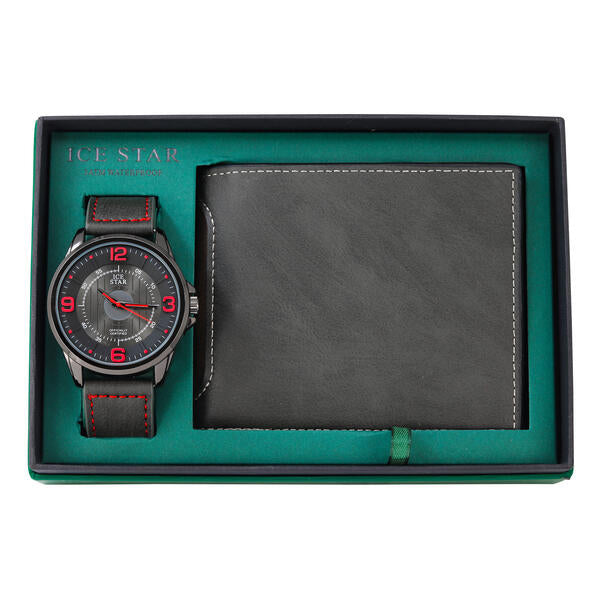 Men's Classic Leather Band Watch and Wallet Gift Set - WWS-9379