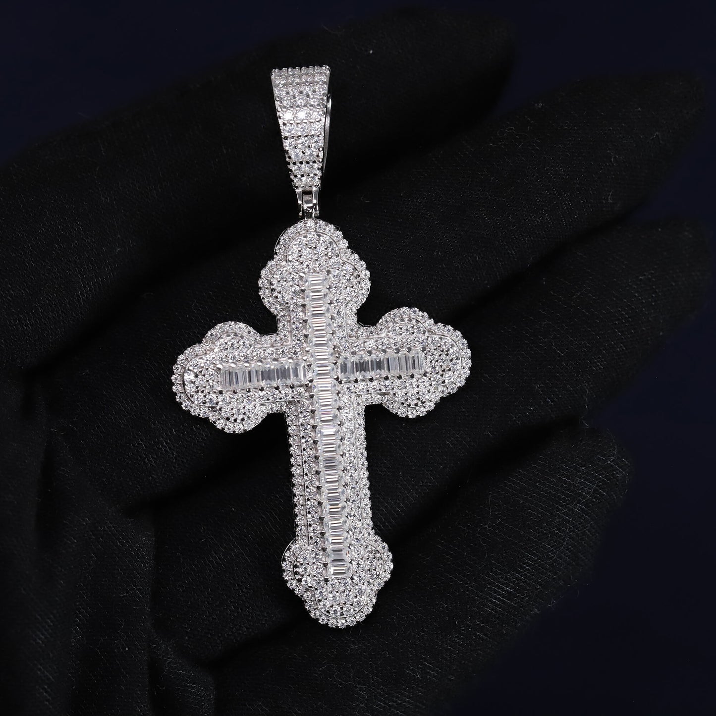 Iced Out 3.63CT Moissanite Budded Cross Pendant in Premium Sterling Silver