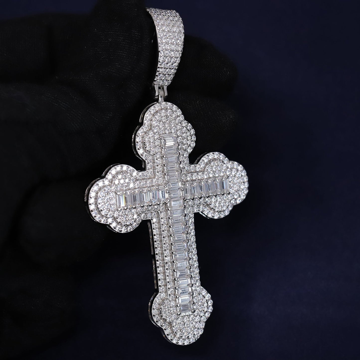 Iced Out 7.98CT Moissanite Budded Cross Pendant in Premium Sterling Silver