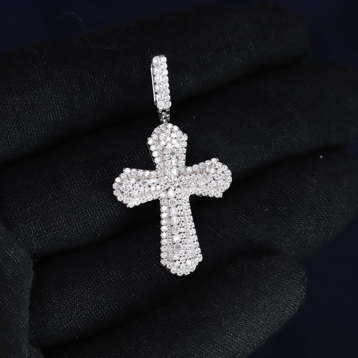 Iced Out 1.39CT Moissanite Cross Pendant in Premium Sterling Silver
