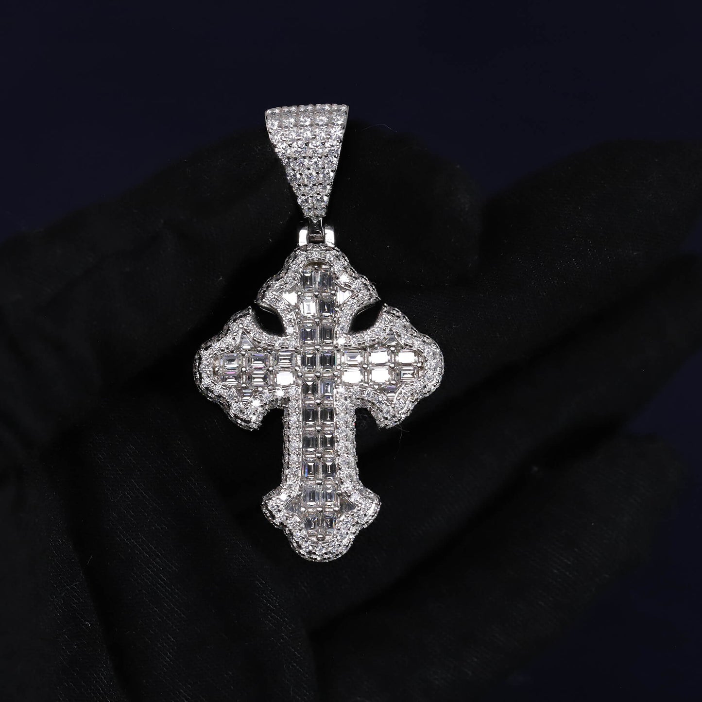 Iced Out 5.93CT Moissanite Flared Cross Pendant in Premium Sterling Silver