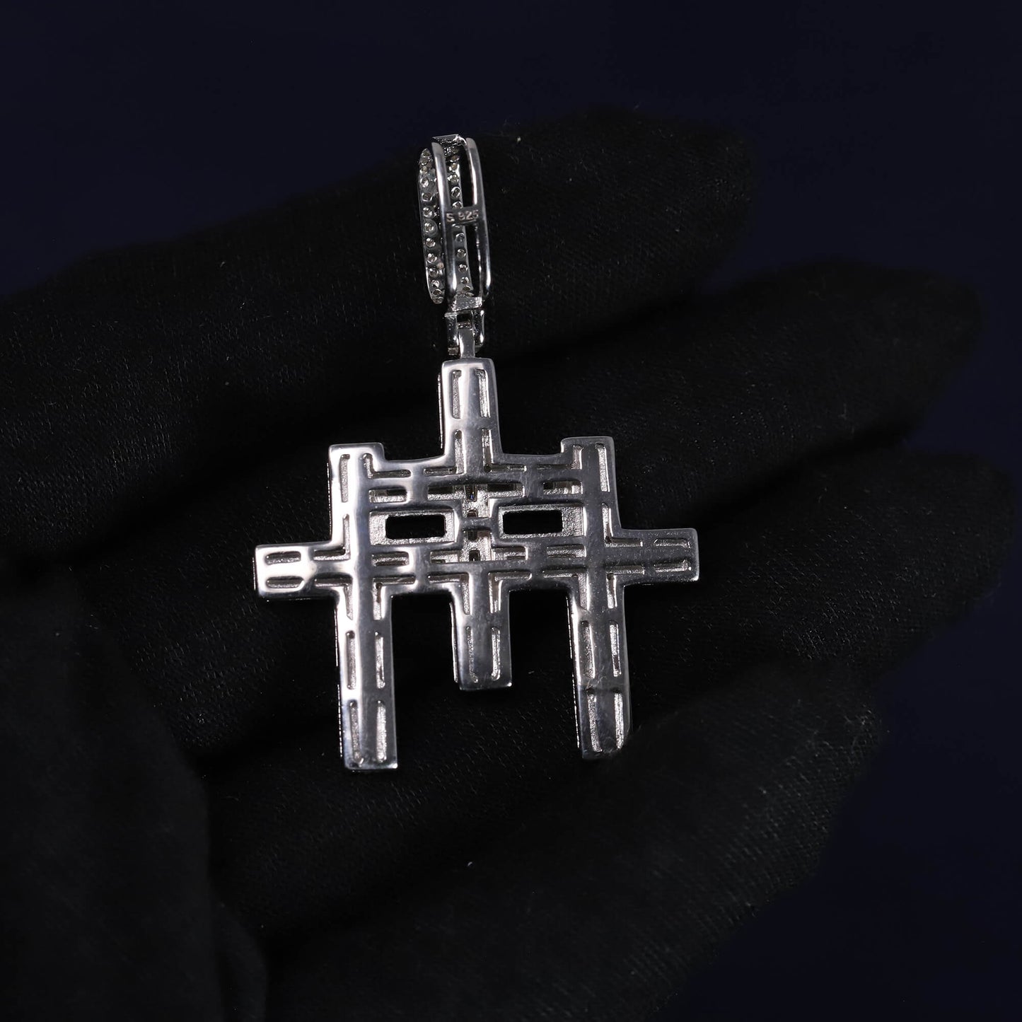 Iced Out 3.44CT Moissanite Baguette Triple Cross Pendant in Premium Sterling Silver