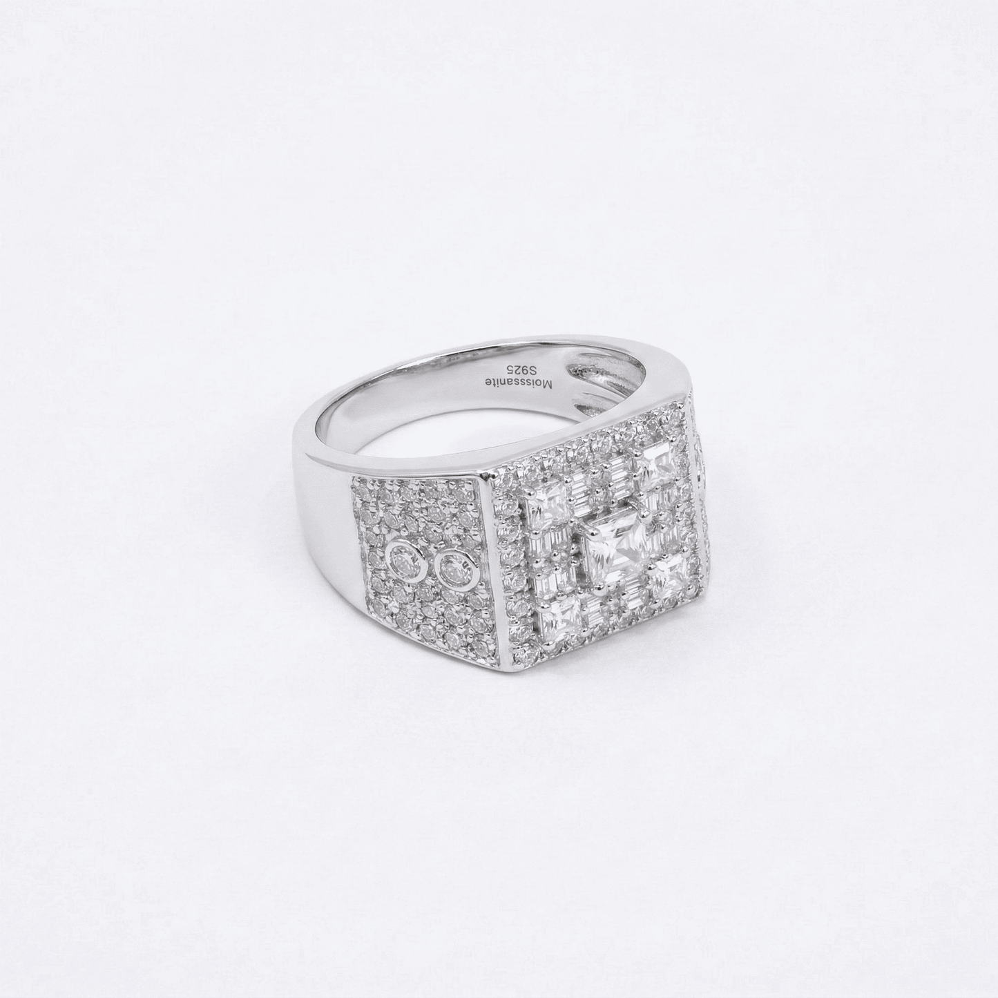 Iced Out 2.64CT Moissanite Rectangular Cluster Signet Ring in Premium Sterling Silver