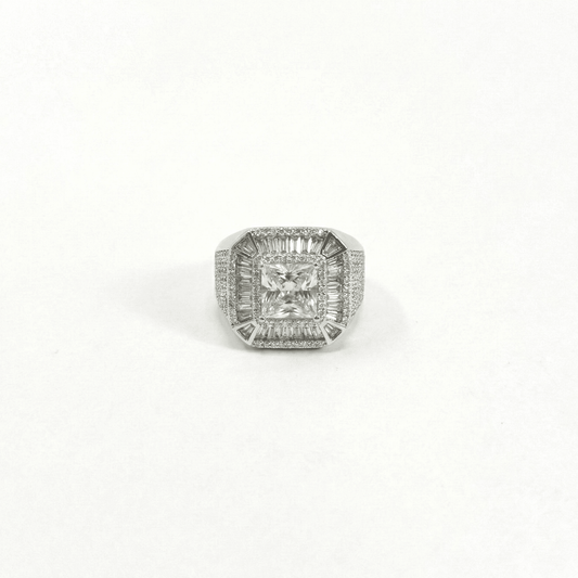 Iced Out 6.37CT Moissanite Princess Cut Baguette Halo Ring in Premium Sterling Silver
