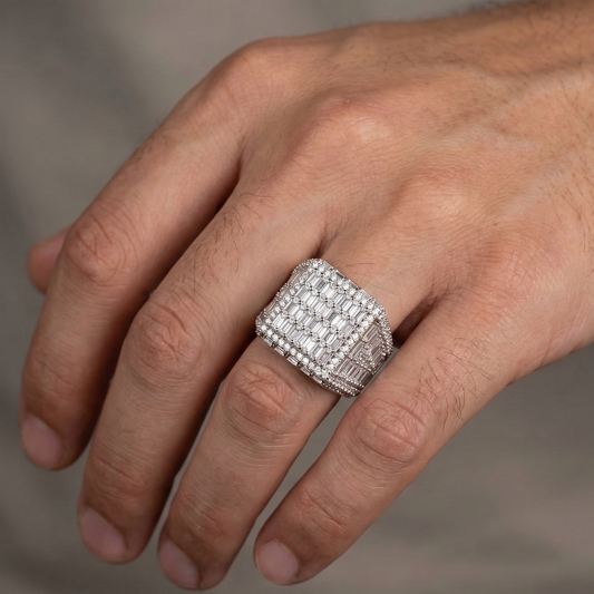 Iced Out 4.5CT Moissanite Square Baguette Cluster Ring in Premium Sterling Silver