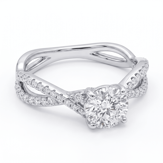 Iced Out 1.38CT Moissanite Round Cut Twisted Band PavƩ Ring in Premium Sterling Silver