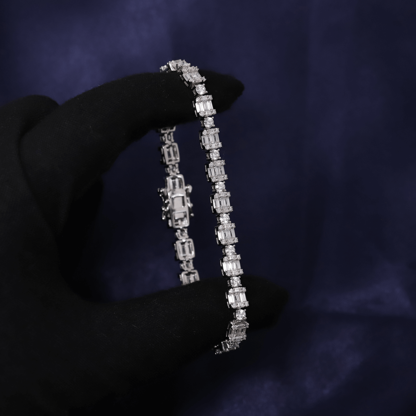 Iced Out 0.33CT Moissanite Baguette Link Tennis Bracelet in Premium Sterling Silver