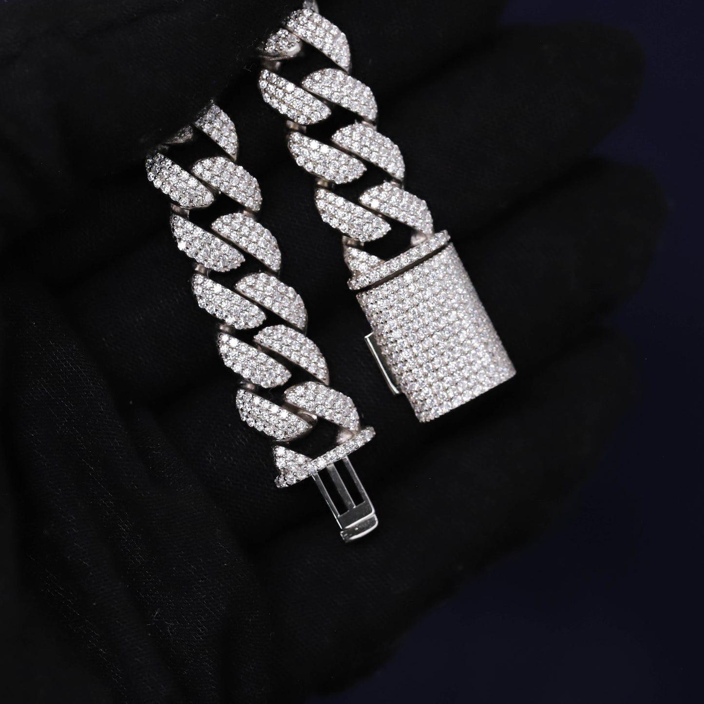 12mm Iced Out Moissanite Cuban Chain in Premium Sterling Silver