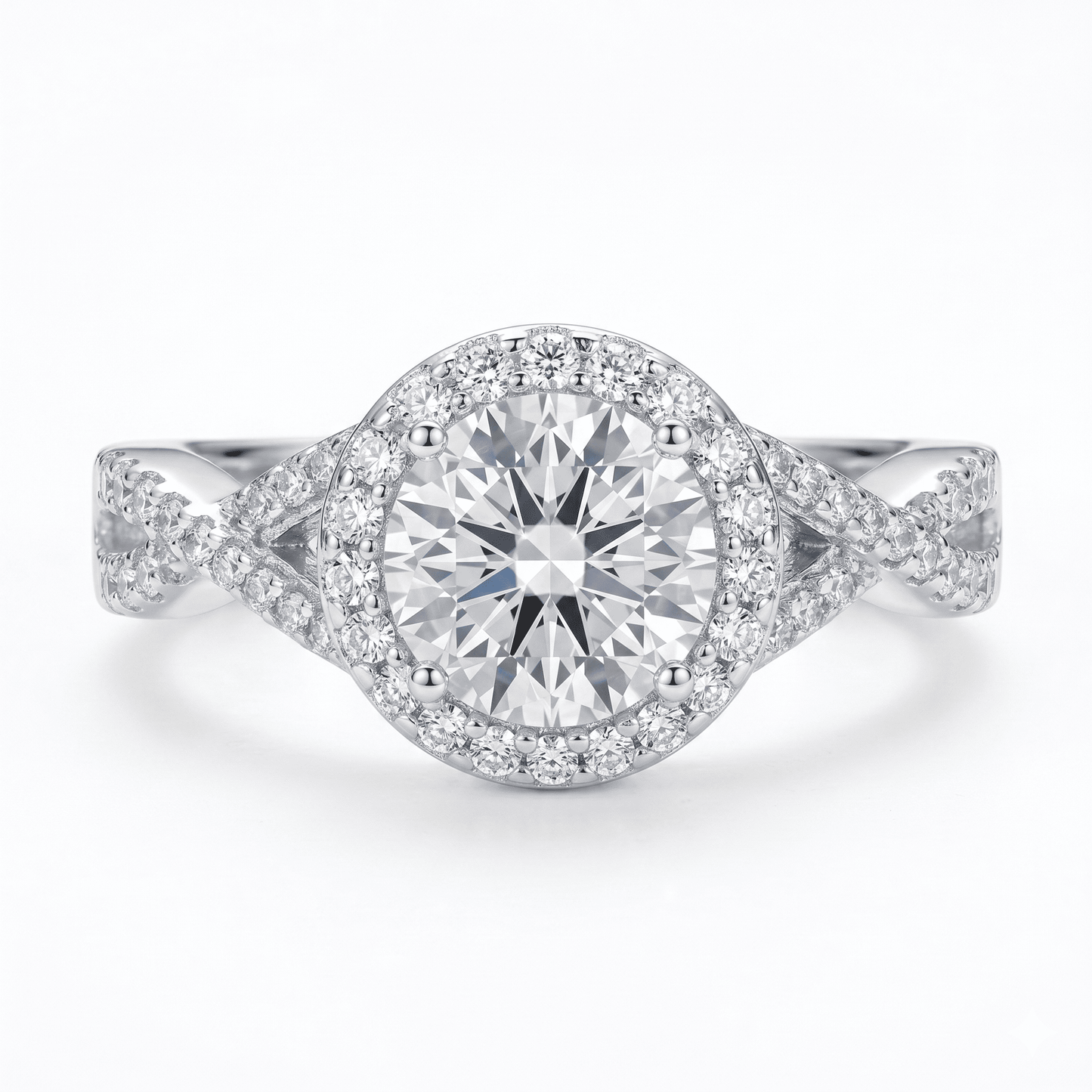 Iced Out 1.37CT Moissanite Round Cut Halo Ring in Premium Sterling Silver