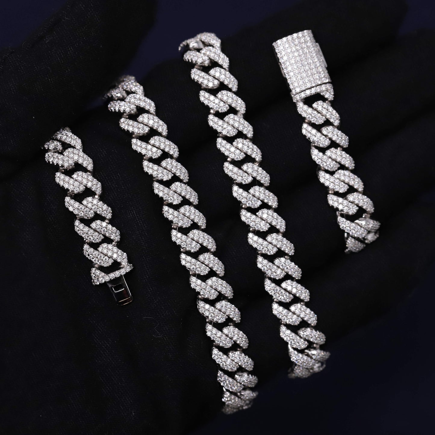10mm Iced Out Moissanite Cuban Chain in Premium Sterling Silver