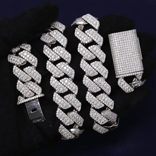20mm Iced Out Moissanite Cuban Chain in Premium Sterling Silver