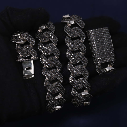 20mm Iced Out Black Moissanite Cuban Chain in Premium Sterling Silver