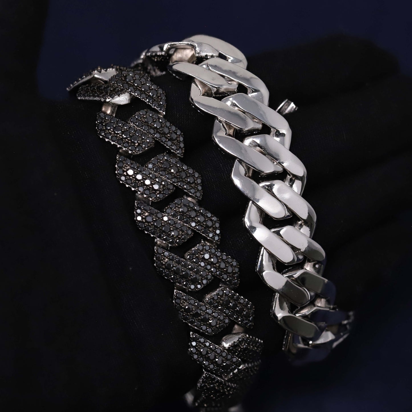 20mm Iced Out Black Moissanite Cuban Chain in Premium Sterling Silver