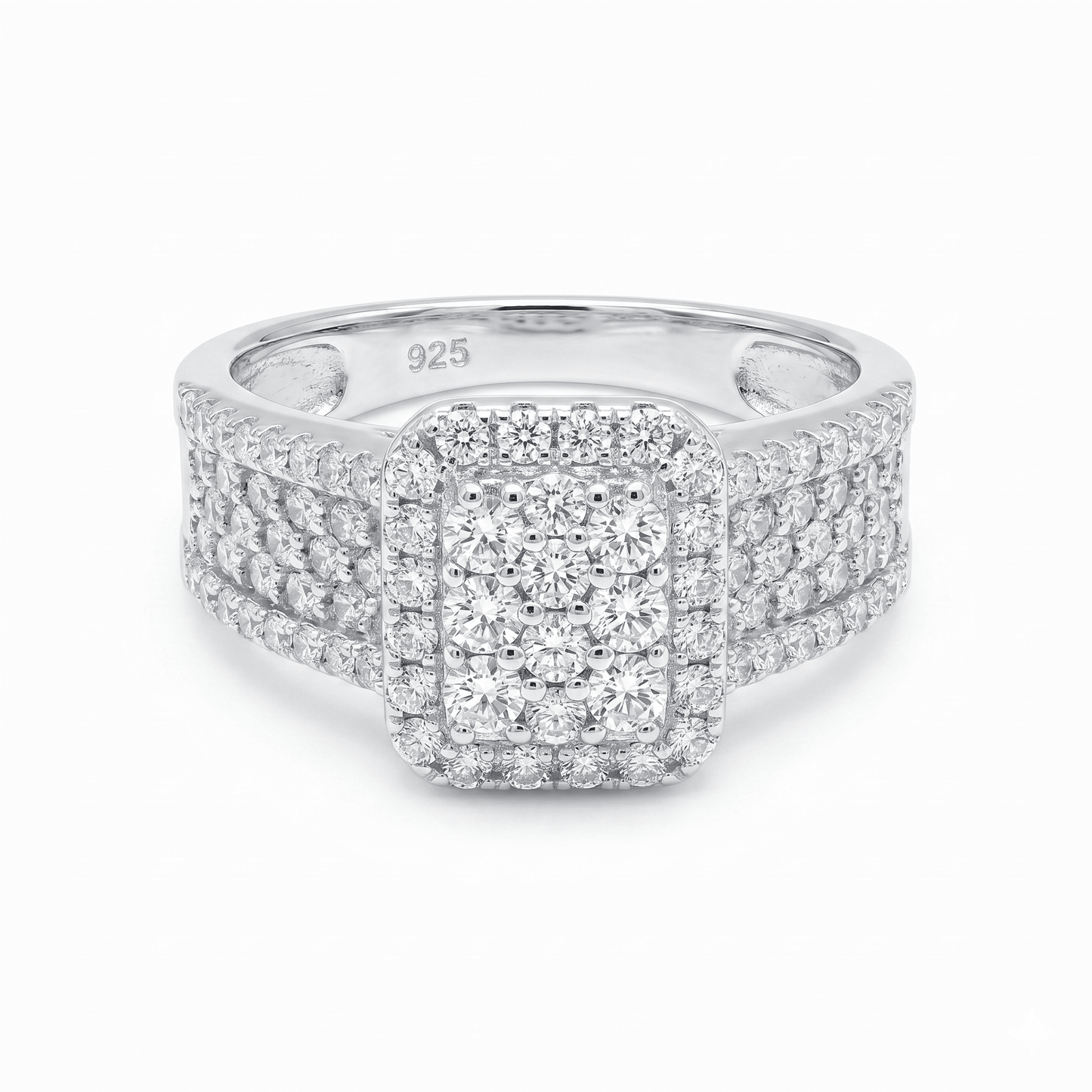 Iced Out 1.24CT Moissanite Rectangular Cluster Ring in Premium Sterling Silver