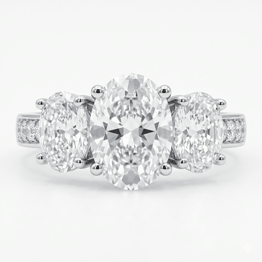 Iced Out 3.15ct Moissanite Oval Cut Three Stone Ring in Premium Sterling Silver